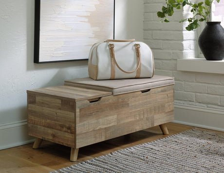 Gerdanet Beige Brown Storage Bench front angle