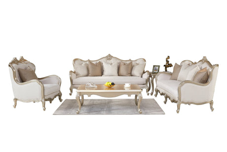 main view of Anastasia cream fabric upholstered sofa loveseat set
