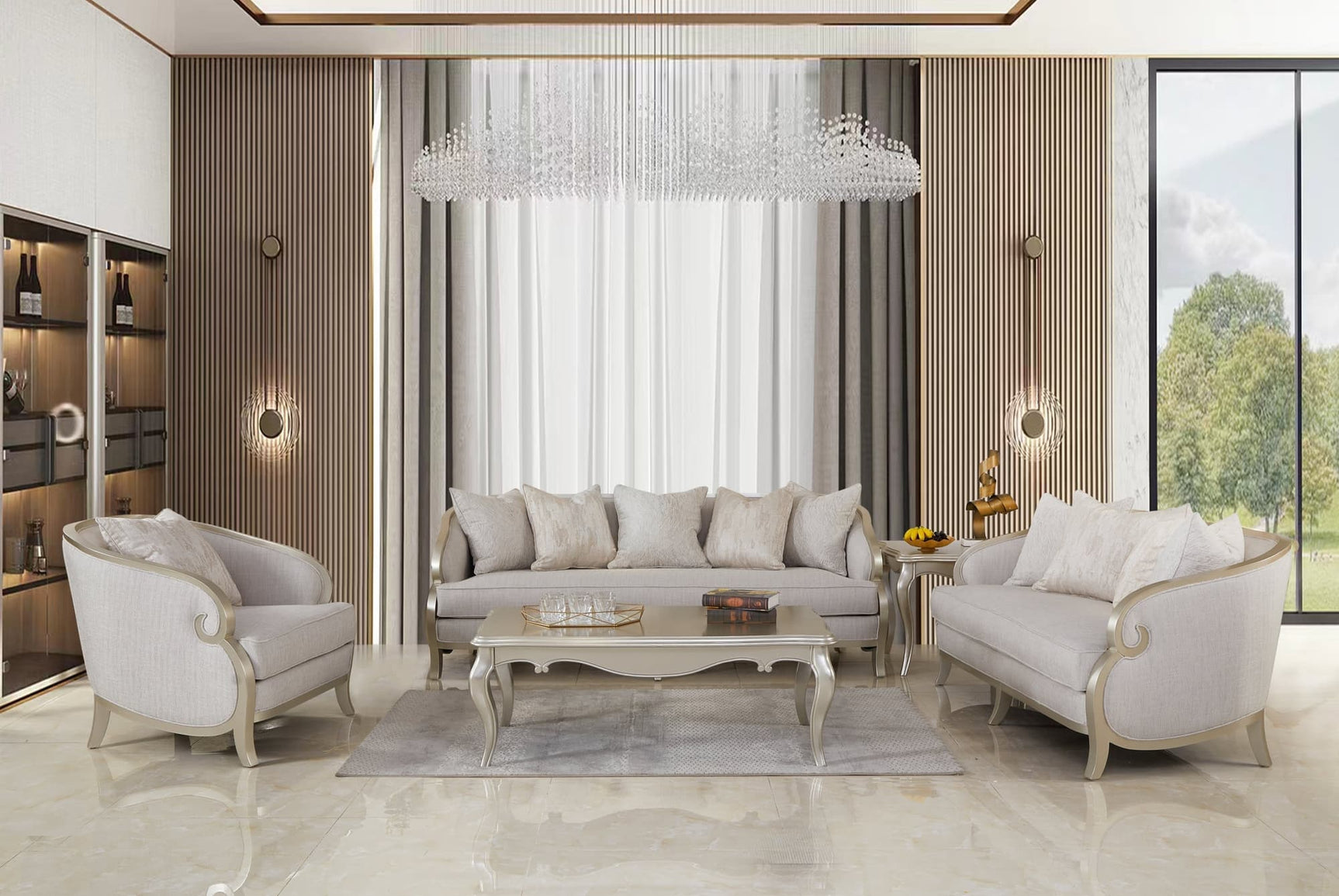 Alexandra beige fabric upholstered sofa - front view