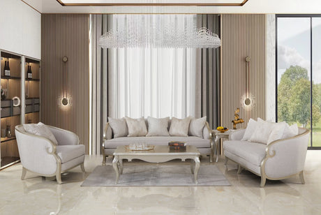Alexandra beige fabric upholstered sofa - front view