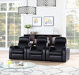 Cyrus 3-piece upholstered black leather home theater seating angled view
