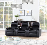 Cyrus 3-piece upholstered black leather home theater seating angled view