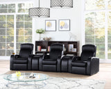 Cyrus 5-piece black leather home theater seating set front view