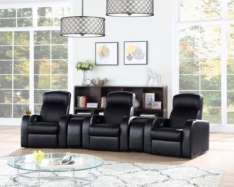 Cyrus 5-piece black leather home theater seating set front view