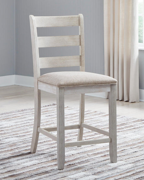Skempton White and Light Brown Upholstered Counter Height Bar Stool front view