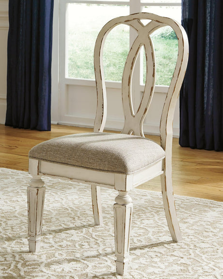 Realyn Chipped White Upholstered Dining Chair front angle