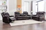 Dynamo2 espresso faux leather reclining sofa with drop-down console and cup holders