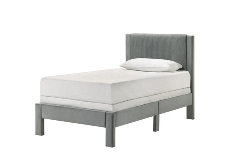 Lucia Light Gray Upholstered Platform Twin Bed, front view