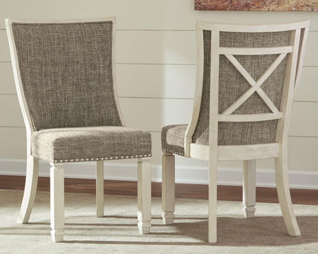 Bolanburg Two-Tone Dining Chair angled front view showing cushioned seat and slatted back