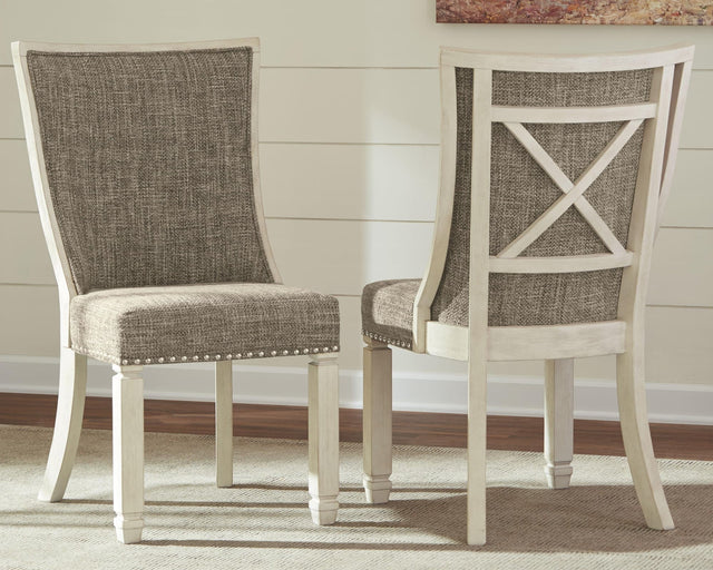 Bolanburg Two-Tone Dining Chair angled front view showing cushioned seat and slatted back