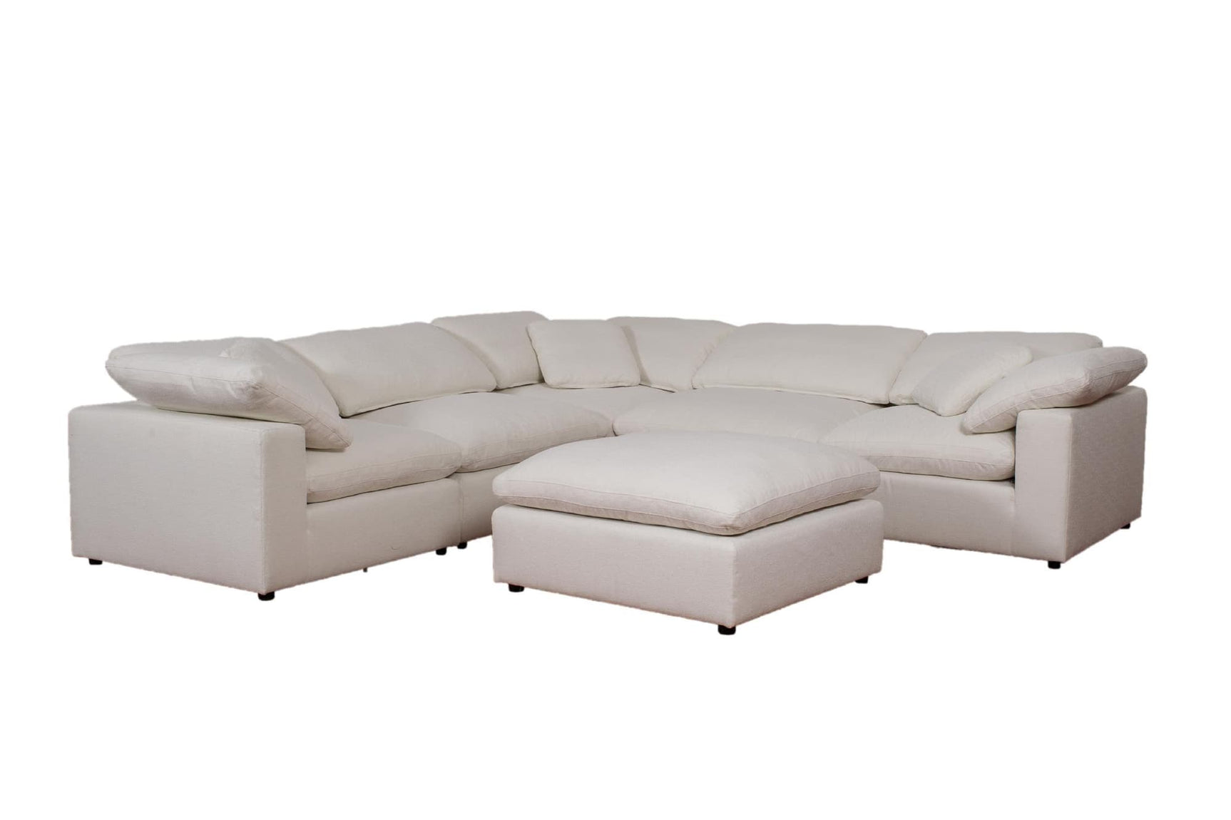 Front view of Raleigh 6-piece ivory boucle upholstered modular sectional sofa