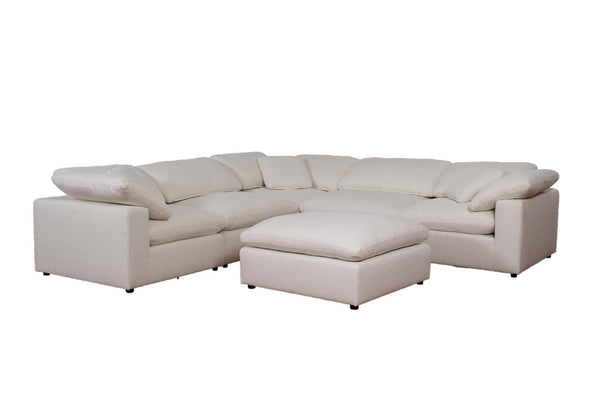 Front view of Raleigh 6-piece ivory boucle upholstered modular sectional sofa