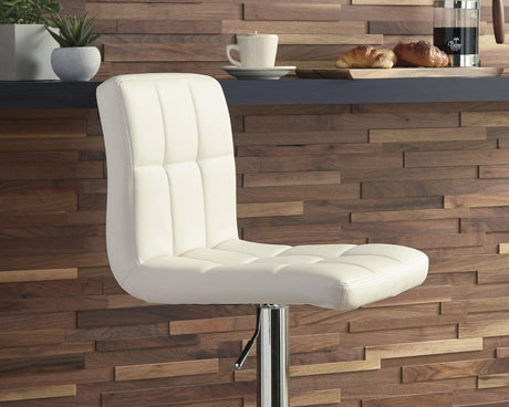 Bellatier Bone Adjustable Height Bar Stool front view showing tufted upholstery