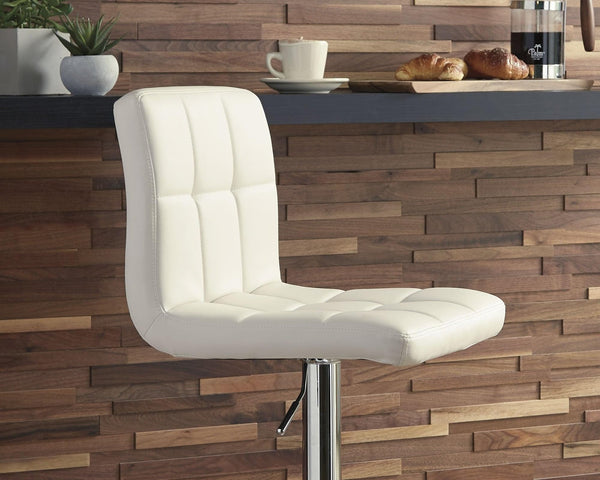 Bellatier Bone Adjustable Height Bar Stool front view showing tufted upholstery