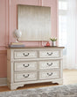 Realyn two-tone dresser front view showing six drawers