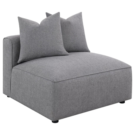 Jennifer grey upholstered armless chair side view