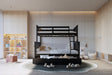 Black solid wood twin over full bunk bed with twin trundle front view
