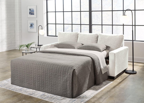 Rannis Snow Chenille Queen Sofa Sleeper front angle in snow chenille upholstery