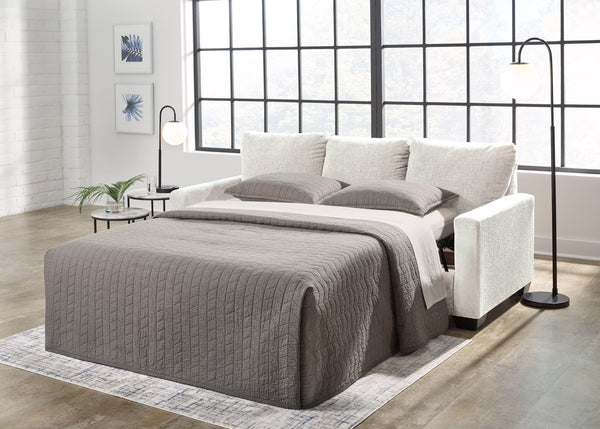Rannis Snow Chenille Queen Sofa Sleeper front angle in snow chenille upholstery