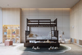 Espresso twin over full solid wood trundle bunk bed front view