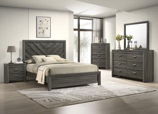 Valor Gray Panel Bedroom Set main view with bed and coordinating furniture