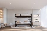 Black solid wood twin over twin bunk bed front view