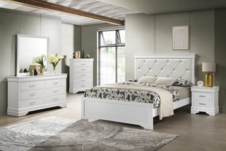 Amalia White Upholstered Tufted Panel Bedroom Set main view, bed front