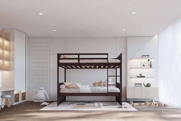 Espresso twin over twin bunk beds front view