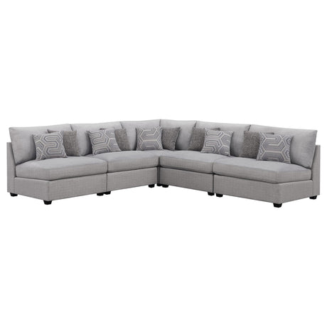 Cambria 5-piece grey upholstered modular sectional sofa front view