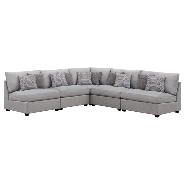 Cambria 5-piece grey upholstered modular sectional sofa front view