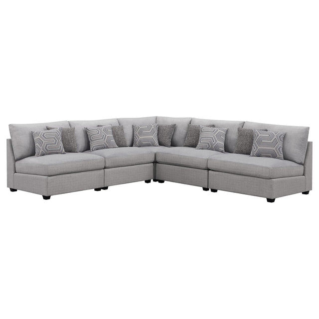 Cambria 5-piece grey upholstered modular sectional sofa front view