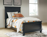 Lanolee Black Twin Panel Bed angled view showing headboard