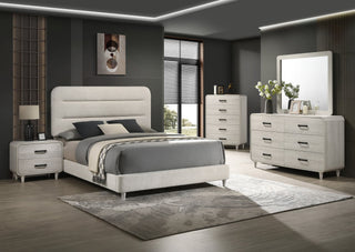 Nyomi White Upholstered Panel Bedroom Set main bed view