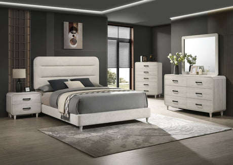 Nyomi White Upholstered Panel Bedroom Set main bed view