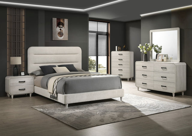 Nyomi White Upholstered Panel Bedroom Set main bed view