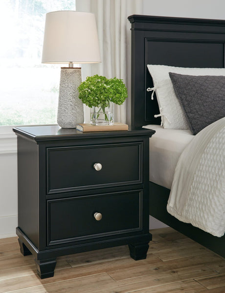 Lanolee Black Nightstand angled view showing side and front