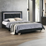 Wally Black Velvet Tufted LED Platform King Bed front view