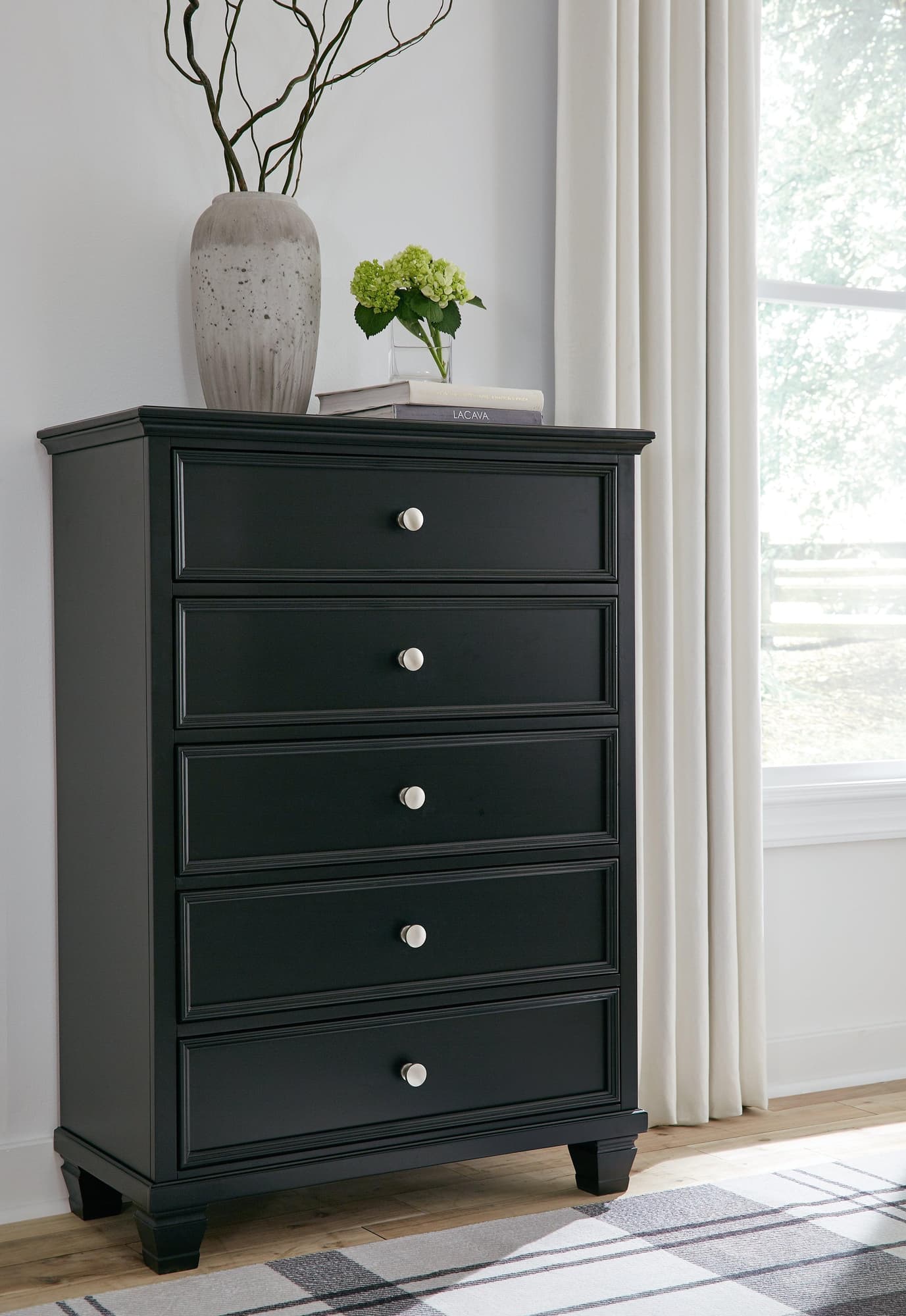Lanolee Black Chest of Drawers angled left view