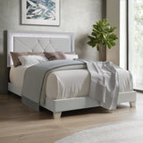 Silver velvet tufted LED platform twin bed - front view