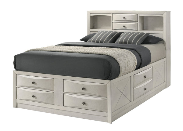Emily White Storage Platform King Bed front view with drawers