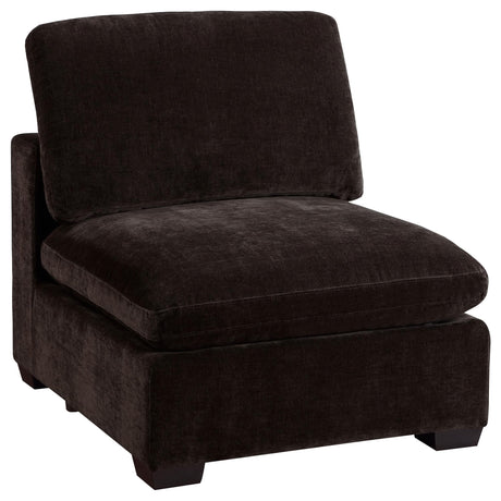 Lakeview Dark Chocolate Upholstered Armless Chair angled front view