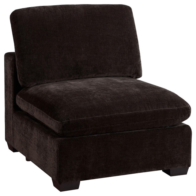 Lakeview Dark Chocolate Upholstered Armless Chair angled front view