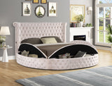 Penthouse Beige Velvet Upholstered Tufted King Bed front view