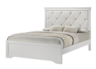 Amalia white upholstered tufted panel king bed front view