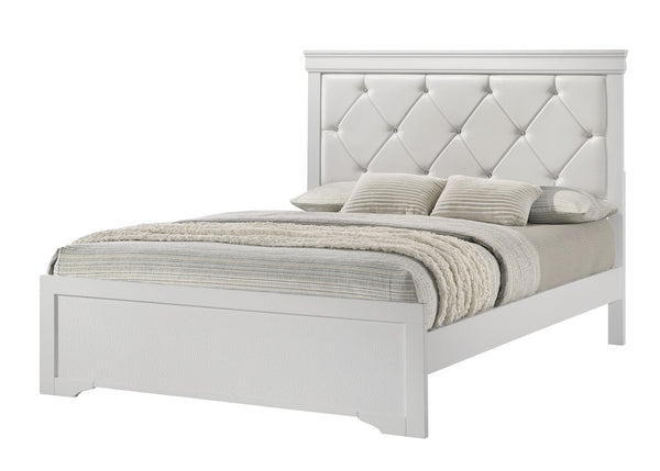 Amalia white upholstered tufted panel king bed front view