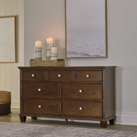 Danabrin brown wood dresser angled view