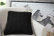Renemore Black Pillow front view showing handwoven patterned fabric
