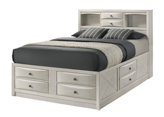 Emily White Storage Platform Queen Bed front angle with storage drawers