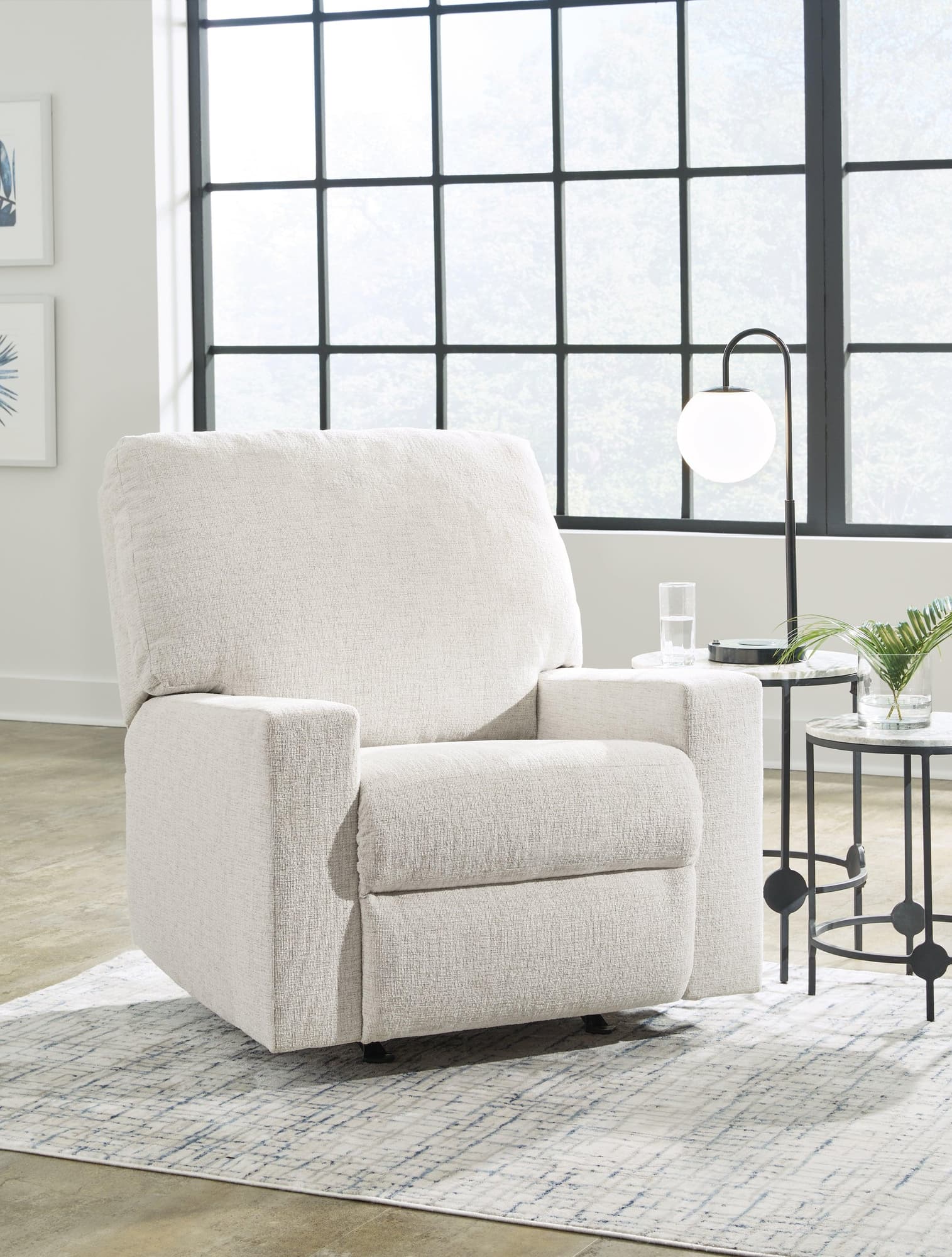 Rannis Snow Chenille Recliner chair front angle view