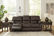 Leesworth dark brown leather match power reclining sofa front angle